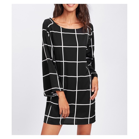 MBM Unlimited Dresses & Skirts - LAST ONE! Black White 3/4 Sleeve Plaid Shift Dress